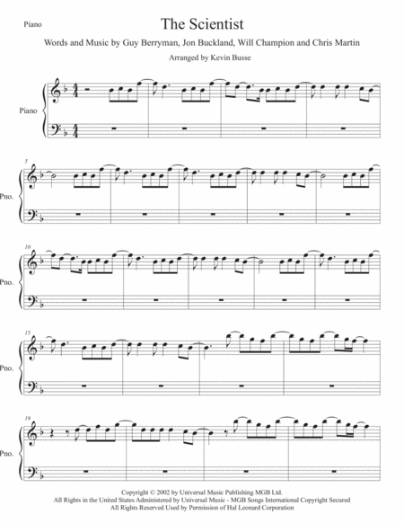 Free Sheet Music The Scientist Piano