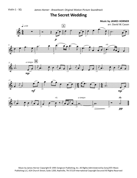 Free Sheet Music The Secret Wedding From Braveheart String Quartet