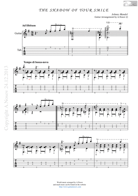 Free Sheet Music The Shadow Of Your Smile Sheet Music For Guitar