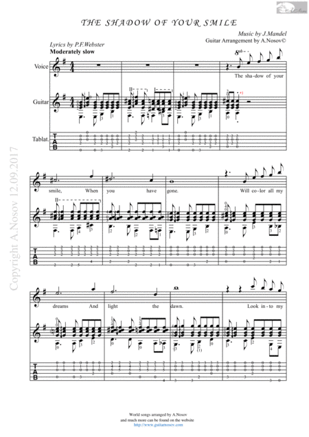 The Shadow Of Your Smile Sheet Music For Vocals And Guitar Sheet Music