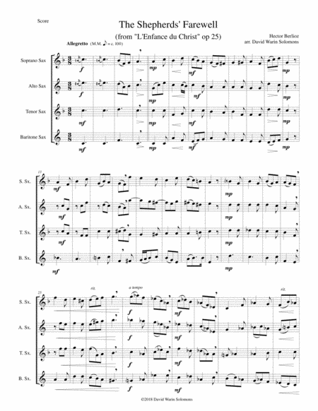 The Shepherds Farewell For Saxophone Quartet Sheet Music