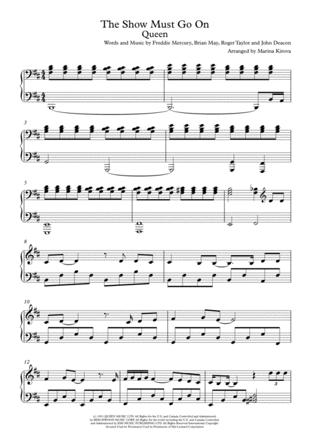 The Show Must Go On By Queen Advanced Beautiful Solo Piano Sheet Music