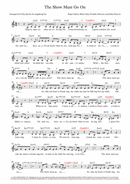 The Show Must Go On Lead Sheet For Singalongs Sheet Music