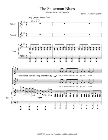Free Sheet Music The Snowman Blues For Unison Voices Reproducible