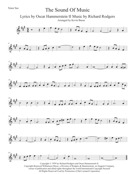 Free Sheet Music The Sound Of Music Tenor Sax