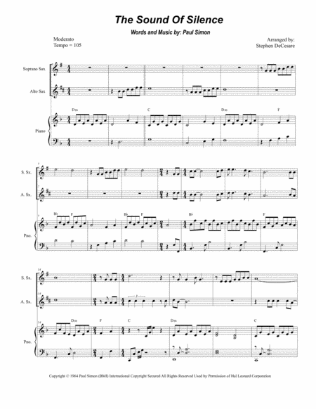 The Sound Of Silence Duet For Soprano Alto Saxophone Sheet Music