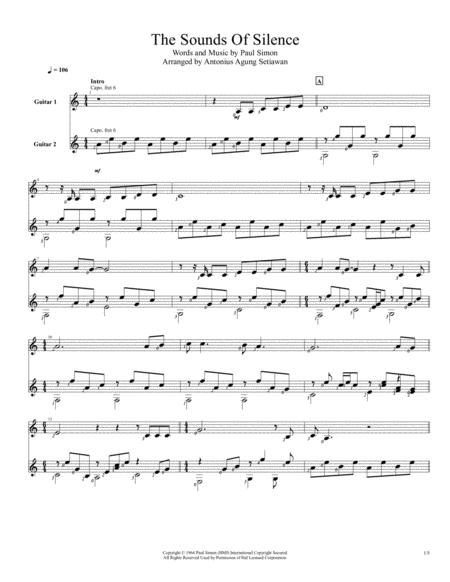 The Sound Of Silence Duet Guitar Score Sheet Music