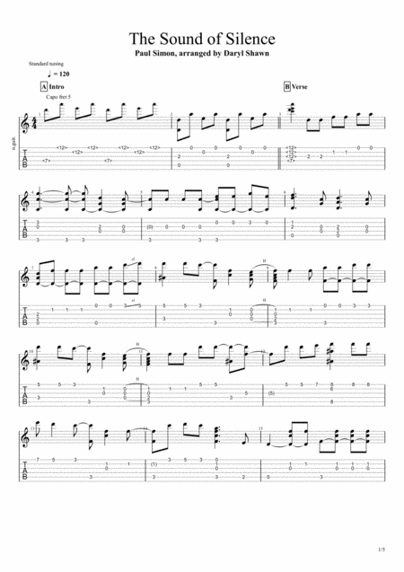 Free Sheet Music The Sound Of Silence For Solo Fingerstyle Guitar