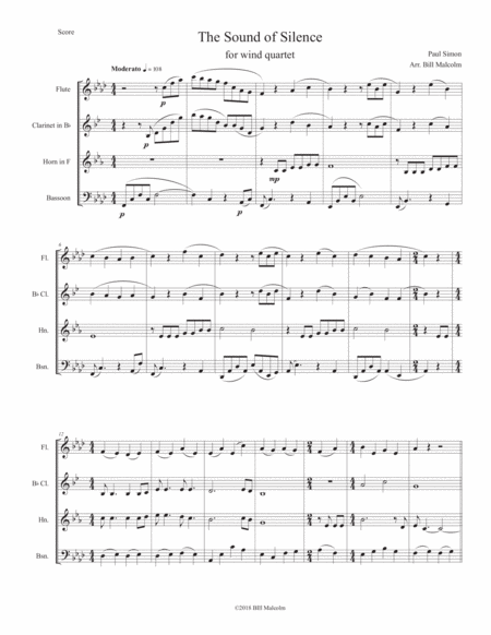 The Sound Of Silence For Wind Quartet Sheet Music