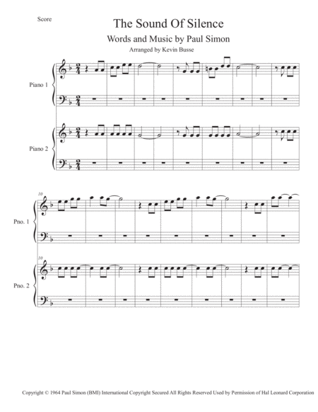 Free Sheet Music The Sound Of Silence Piano Duet
