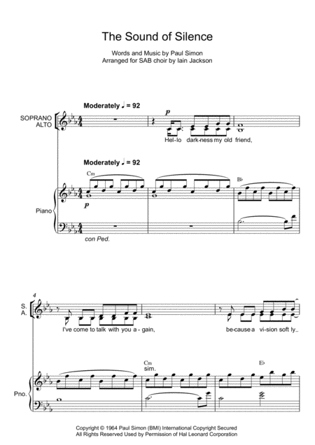 Free Sheet Music The Sound Of Silence Sab Choir