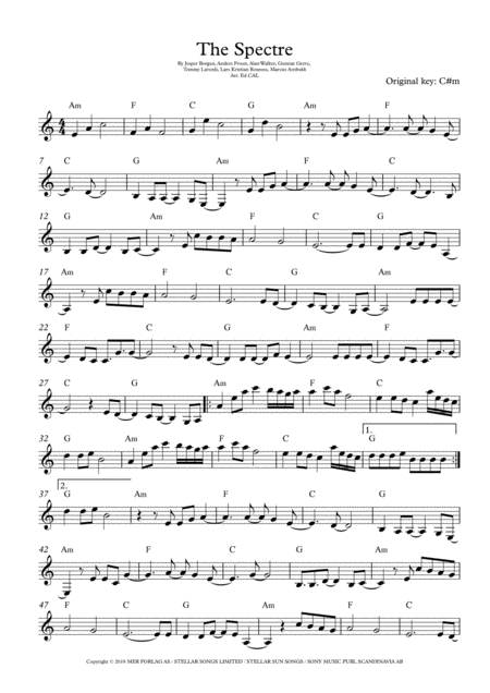 Free Sheet Music The Spectre In Am Simplified Key