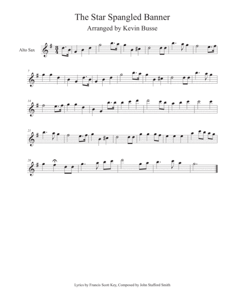 Free Sheet Music The Star Spangled Banner Alto Sax