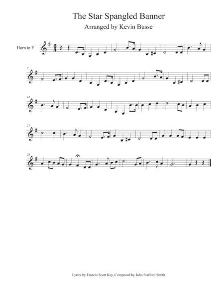 The Star Spangled Banner Horn In F Sheet Music