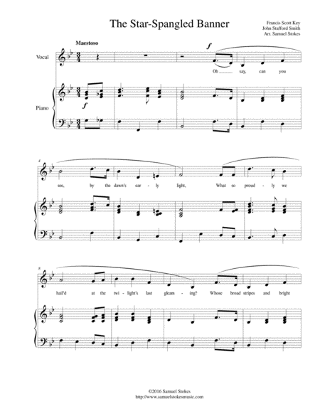 Free Sheet Music The Star Spangled Banner Vocal Solo With Piano Accompaniment