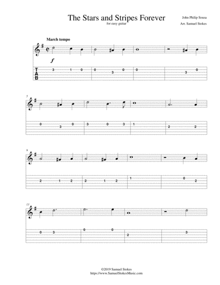 Free Sheet Music The Stars And Stripes Forever For Easy Guitar With Tab