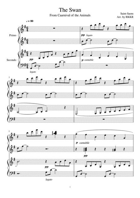 The Swan 4hands Piano Sheet Music