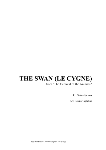 Free Sheet Music The Swan Le Cygne C Saint Seans Arr Soprano Or Instrument In C B3 A5 And Easy Piano