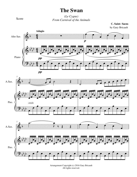 The Swan Le Cygne From Carnival Of The Animals Sheet Music