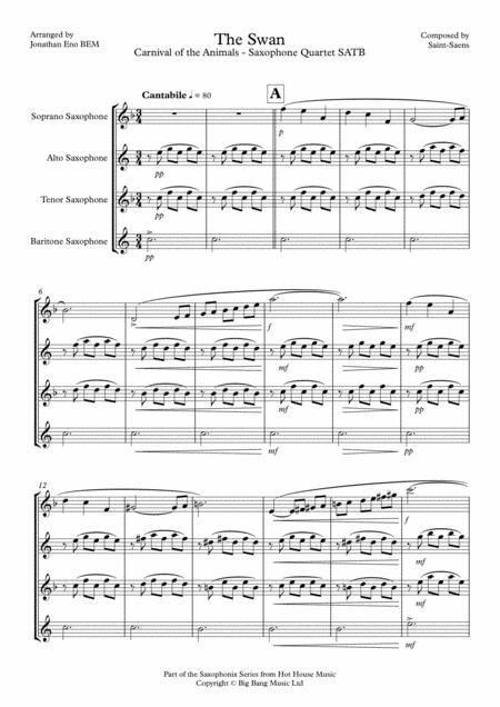 The Swan Saint Saens Saxophone Quartet Satb Sheet Music