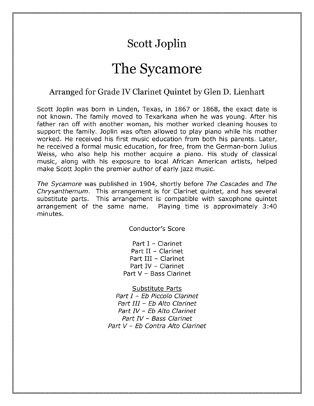 Free Sheet Music The Sycamore Clarinets