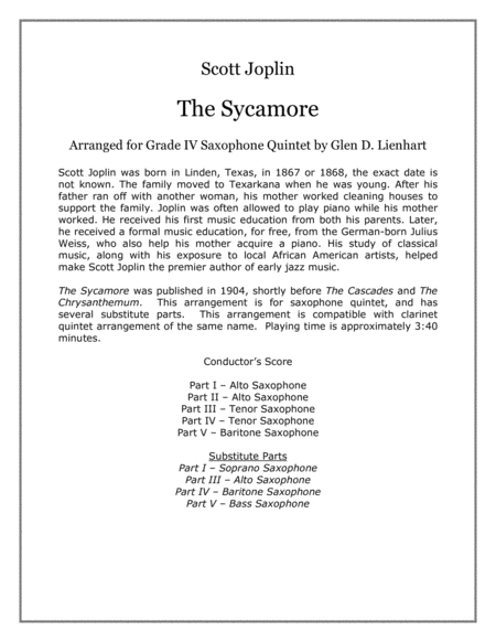 Free Sheet Music The Sycamore Saxophones