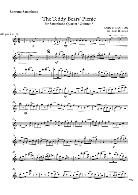 Free Sheet Music The Teddy Bears Picnic Saxophone Quartet Quintet Set Of Parts X4 5