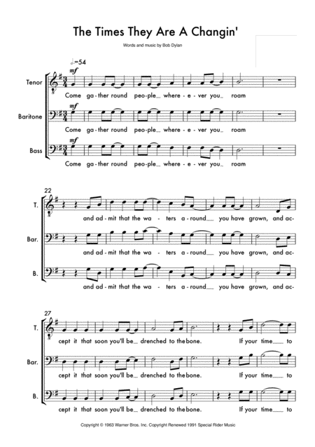 The Times They Are A Changin Sheet Music