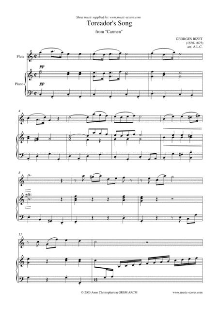 The Toreador Song From Carmen Short Version Flute And Piano Sheet Music