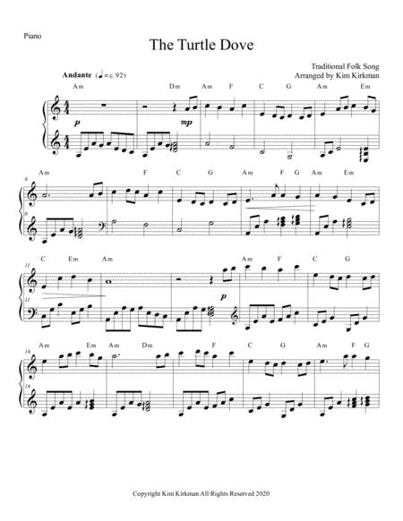 Free Sheet Music The Turtle Dove Folk Song Arranged For Easy Piano No Black Notes Required