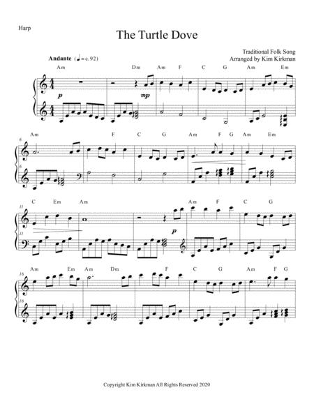 The Turtle Dove Folk Song Arranged For Solo Harp No Levers Required Sheet Music