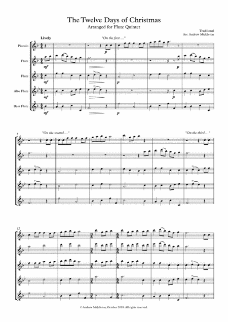 The Twelve Days Of Christmas Arranged For Flute Quintet Sheet Music