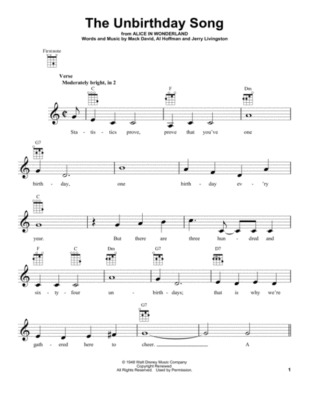 The Unbirthday Song From Alice In Wonderland Sheet Music