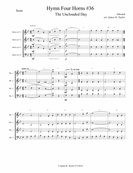 Free Sheet Music The Unclouded Day Horn Quartet 36