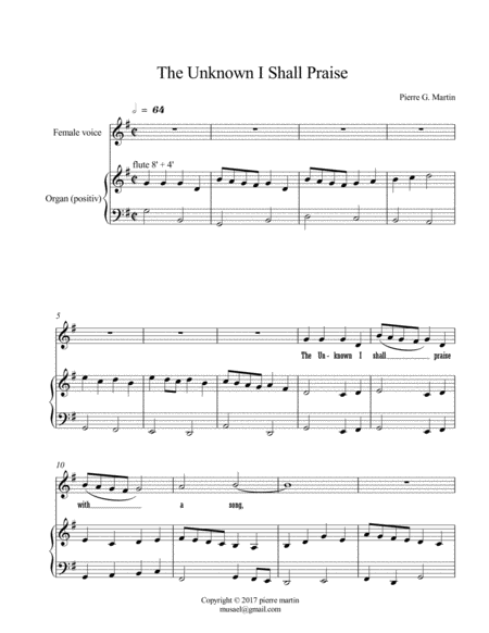 Free Sheet Music The Unknown I Shall Praise Aria