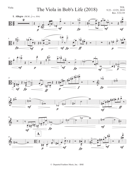 The Viola In Bobs Life 2018 Viola Part Sheet Music