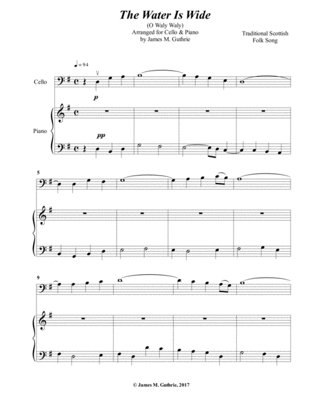 The Water Is Wide For Cello Piano Sheet Music