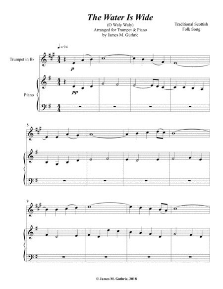 The Water Is Wide For Trumpet Piano Sheet Music