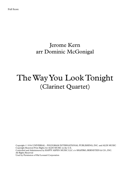 Free Sheet Music The Way You Look Tonight Clarinet Quartet