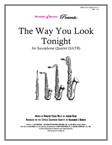 Free Sheet Music The Way You Look Tonight For Saxophone Quartet Satb