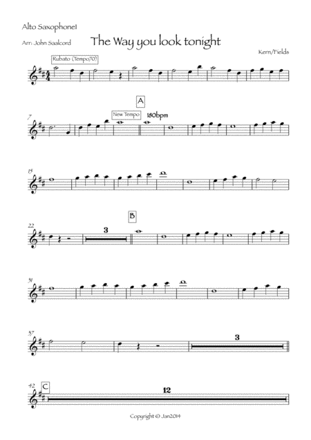 Free Sheet Music The Way You Look Tonight For Saxophone Quartet