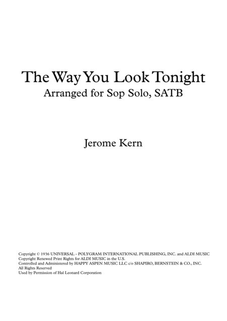 Free Sheet Music The Way You Look Tonight Sop Solo Satb