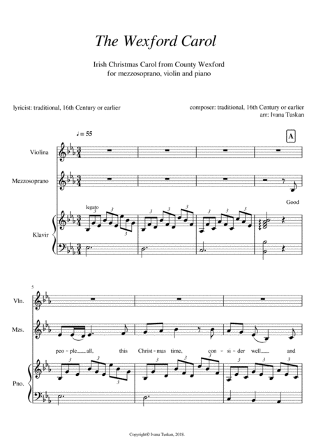 Free Sheet Music The Wexford Carol For Mezzosopran Violin And Piano