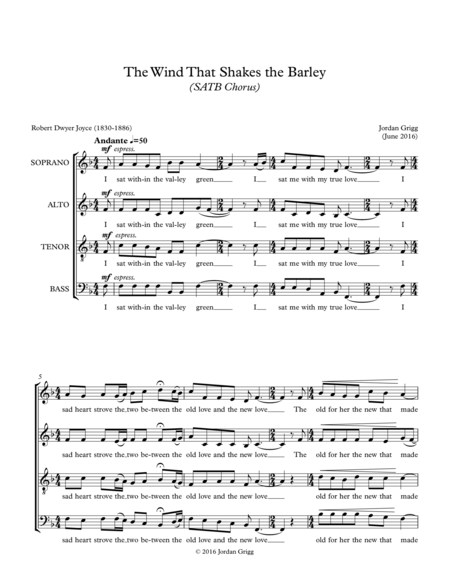 Free Sheet Music The Wind That Shakes The Barley Satb Chorus