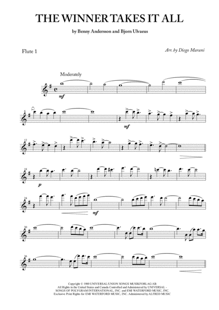 The Winner Takes It All By Abba For Flute Quartet Sheet Music