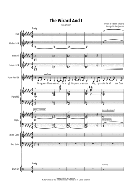 Free Sheet Music The Wizard And I Small Band Arrangement W Vocal