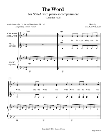 The Word Ssaa A Cappella With Optional Piano Accompaniment Sheet Music