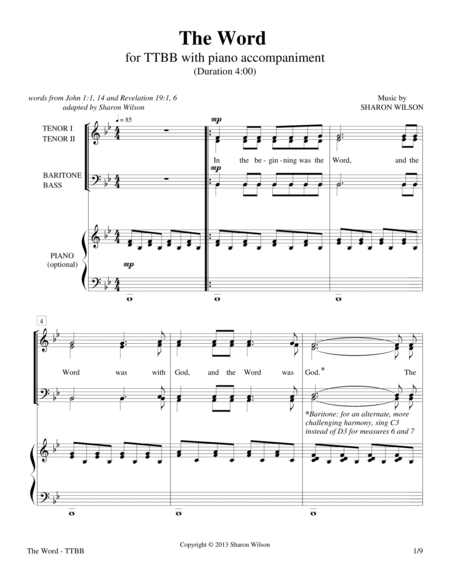 The Word Ttbb A Cappella With Optional Piano Accompaniment Sheet Music