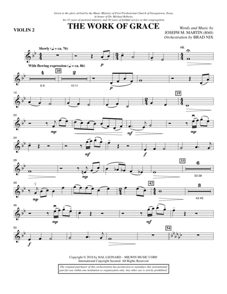 Free Sheet Music The Work Of Grace Violin 2
