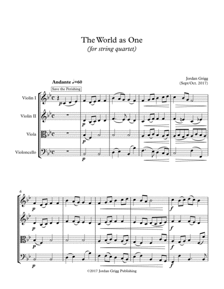 The World As One For String Quartet Sheet Music